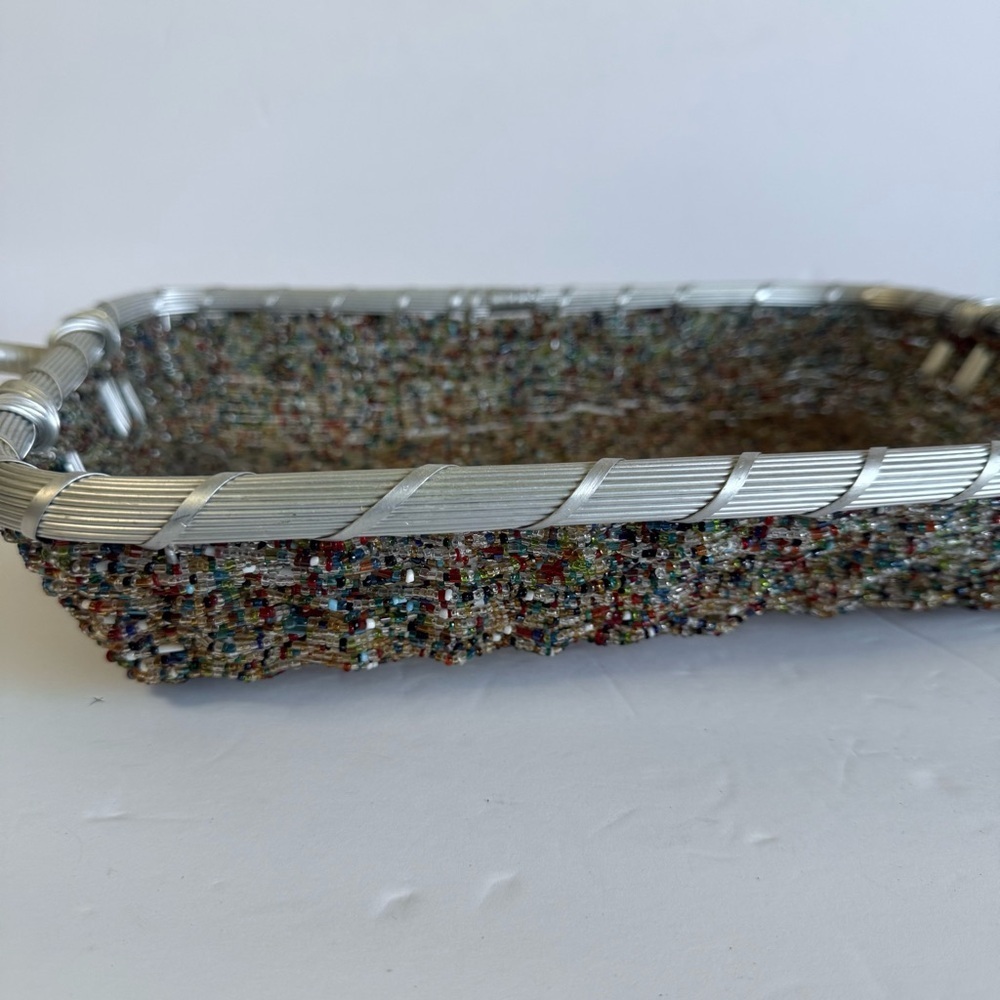 IHI Beaded Rectangular Basket with Handles - Picture 2 of 7